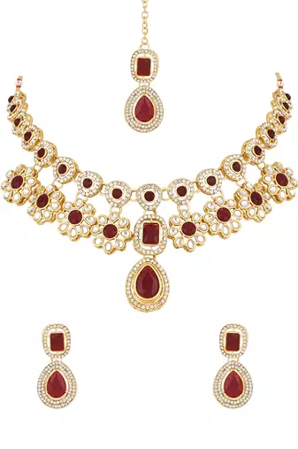 stylish traditional kundan stone necklace jewellery set