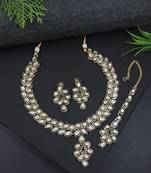 traditional meenakari handcrafted kundan necklace with dangle earrings & maang tikka jewellery set
