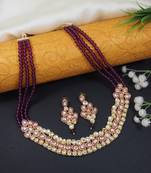 traditional stunning maroon meenakari kundan studded pearl necklace jewellery set with earrings