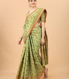 Pista Designer Cotton LInen Woven Saree With Blouse For Women