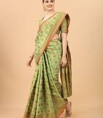 Korams Design Pista Designer Cotton LInen Woven Saree With Blouse For Women