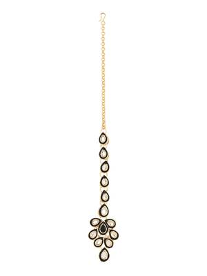 traditional meenakari handcrafted kundan necklace with dangle earrings & maang tikka jewellery set 5