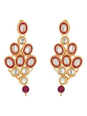 traditional stunning maroon meenakari kundan studded pearl necklace jewellery set with earrings 3