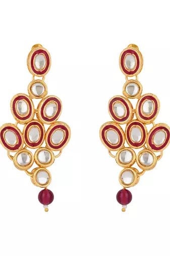 traditional stunning maroon meenakari kundan studded pearl necklace jewellery set with earrings