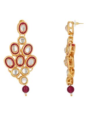 traditional stunning maroon meenakari kundan studded pearl necklace jewellery set with earrings 4
