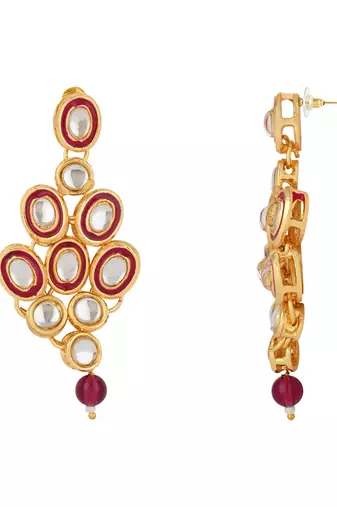traditional stunning maroon meenakari kundan studded pearl necklace jewellery set with earrings