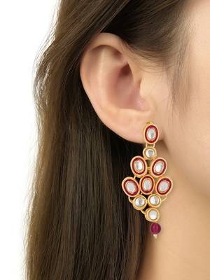 traditional stunning maroon meenakari kundan studded pearl necklace jewellery set with earrings 5
