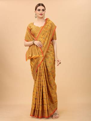 Designer Cotton LInen Woven Saree With Blouse For Women 1