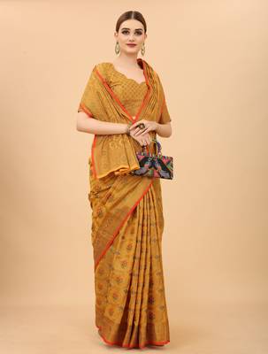 Designer Cotton LInen Woven Saree With Blouse For Women 2
