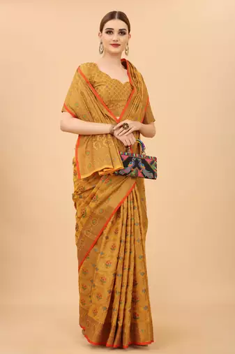 Designer Cotton LInen Woven Saree With Blouse For Women