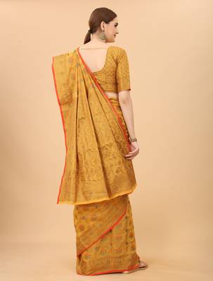 Designer Cotton LInen Woven Saree With Blouse For Women 4