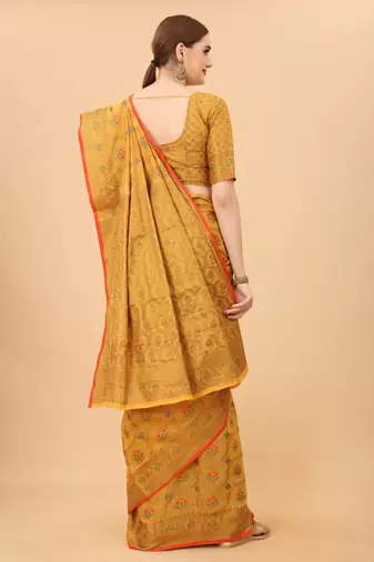 Designer Cotton LInen Woven Saree With Blouse For Women