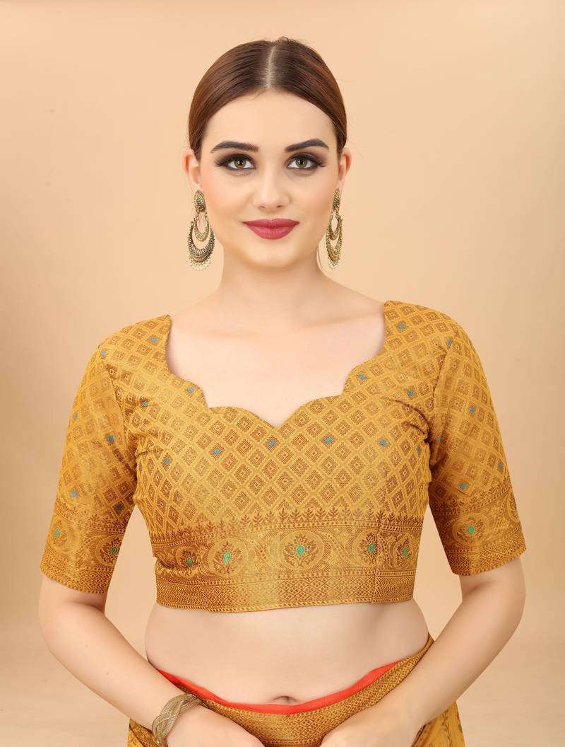 Korams Design Designer Cotton LInen Woven Saree With Blouse For Women