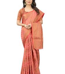 Pink Designer Cotton LInen Woven Saree With Blouse For Women