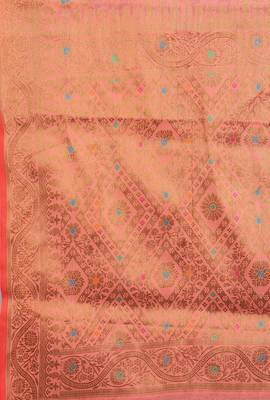 Pink Designer Cotton LInen Woven Saree With Blouse For Women 5