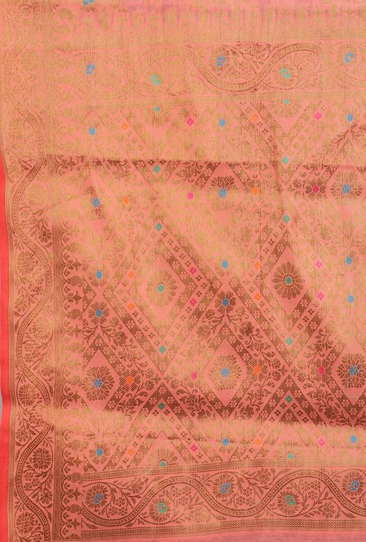 Korams Design Pink Designer Cotton LInen Woven Saree With Blouse For Women