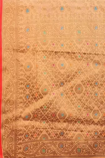 Peach Designer Cotton LInen Woven Saree With Blouse For Women