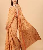 Korams Design Peach Designer Cotton LInen Woven Saree With Blouse For Women
