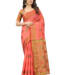 Pink Designer Cotton LInen Woven Saree With Blouse For Women