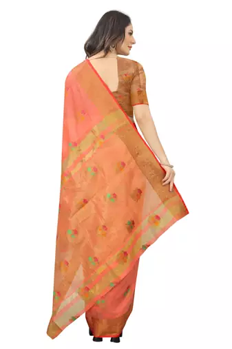 Pink Designer Cotton LInen Woven Saree With Blouse For Women
