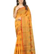 Korams Design Yellow Designer Cotton Chanderi Woven Saree With Blouse For Women