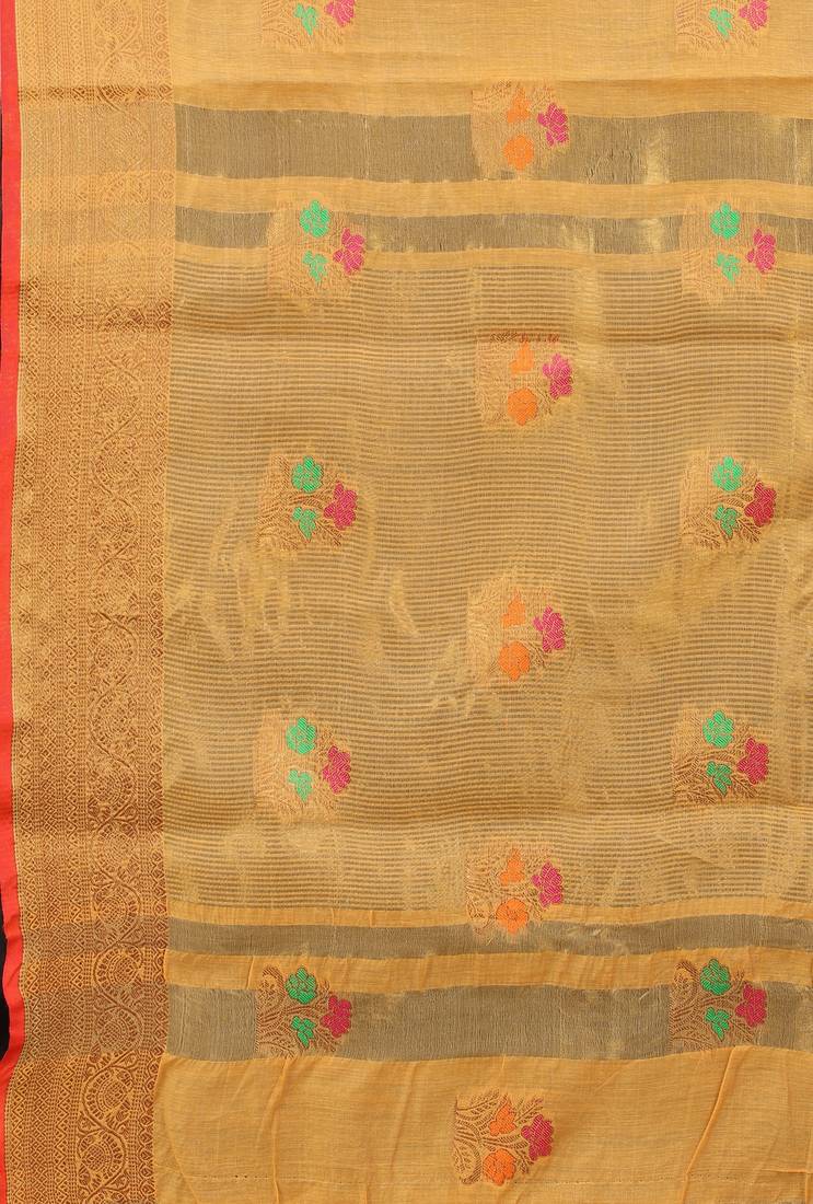 Korams Design Yellow Designer Cotton Chanderi Woven Saree With Blouse For Women