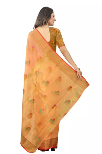 Orange Designer Cotton Chanderi Woven Saree With Blouse For Women
