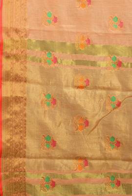 Orange Designer Cotton Chanderi Woven Saree With Blouse For Women 5