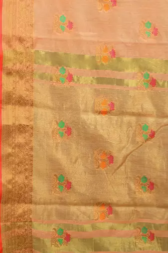 Orange Designer Cotton Chanderi Woven Saree With Blouse For Women