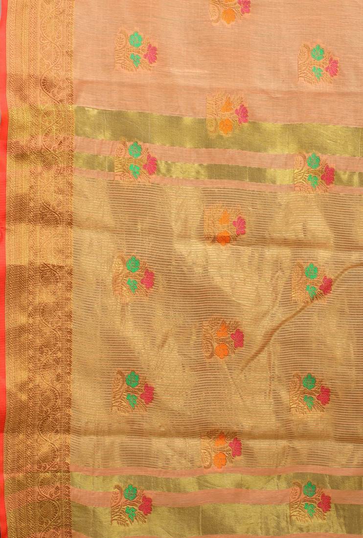 Korams Design Orange Designer Cotton Chanderi Woven Saree With Blouse For Women