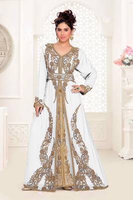 Off-White color Full Sleeves Handmade Moroccan Kaftan with hijab 1