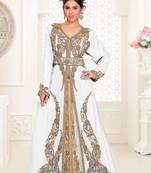 Off-White color luxurious Full Sleeves Handmade Moroccan Kaftan with hijab