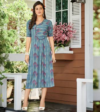Designer Poly Georgette Blue color Straight Cut Kurti With Block Printed Kurti 1