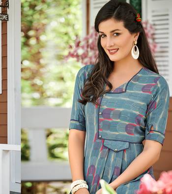 Designer Poly Georgette Blue color Straight Cut Kurti With Block Printed Kurti 2