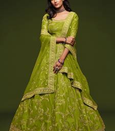 Neon Green Thread Zari Dori And Sequins Embroidered Art Silk Lehenga Choli