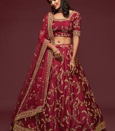 Maroon Thread Zari Dori And Sequins Embroidered Art Silk Lehenga Choli For Wedding