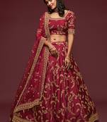 Maroon Thread Zari Dori And Sequins Embroidered Art Silk Lehenga Choli For Wedding