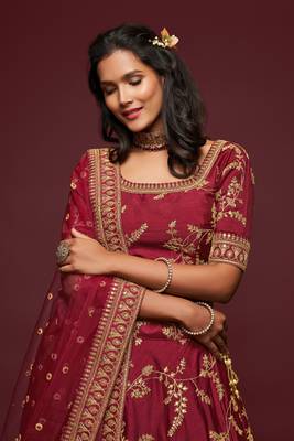 Maroon Thread Zari Dori And Sequins Embroidered Art Silk Lehenga Choli For Wedding 2