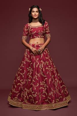 Maroon Thread Zari Dori And Sequins Embroidered Art Silk Lehenga Choli For Wedding 4