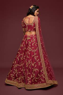 Maroon Thread Zari Dori And Sequins Embroidered Art Silk Lehenga Choli For Wedding 5