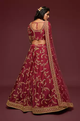 Maroon Thread Zari Dori And Sequins Embroidered Art Silk Lehenga Choli For Wedding
