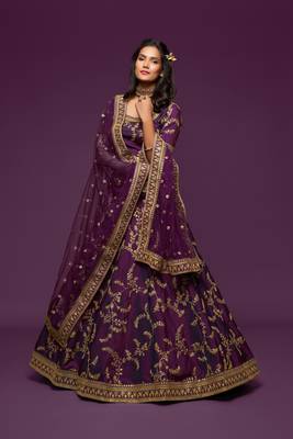 Purple Thread Zari Dori And Sequins Embroidered Art Silk Lehenga Choli For Bride 1