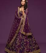Purple Thread Zari Dori And Sequins Embroidered Art Silk Lehenga Choli For Bride