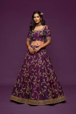 Purple Thread Zari Dori And Sequins Embroidered Art Silk Lehenga Choli For Bride 4
