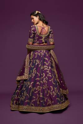 Purple Thread Zari Dori And Sequins Embroidered Art Silk Lehenga Choli For Bride 5