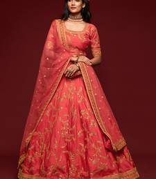  Carrot Gajri Thread Zari Dori And Sequins Embroidered Art Silk Lehenga Choli For Women