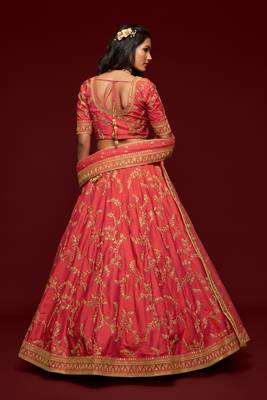  Carrot Gajri Thread Zari Dori And Sequins Embroidered Art Silk Lehenga Choli For Women 4