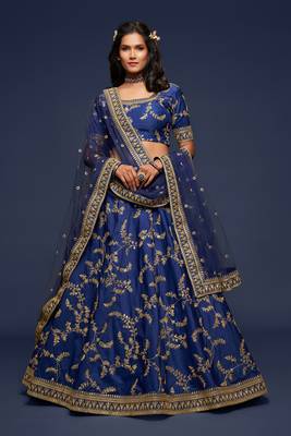 Blue Thread Zari And Sequins Embroidered Art Silk Designer Lehenga Choli 1