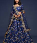 Blue Thread Zari And Sequins Embroidered Art Silk Designer Lehenga Choli