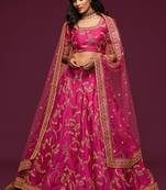 Fetching Pink Thread Zari Dori And Sequins Embroidered Art Silk Wedding Lehenga Choli